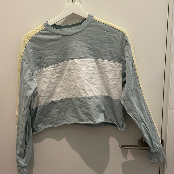 TNA -  Mint, White, and Light Yellow Colour-block cropped long sleeve - Picture 1 of 6